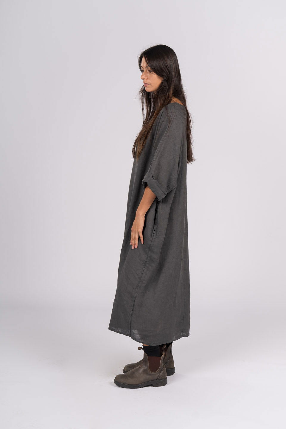 Montaigne Gaella Linen Shift Dress Petrol1