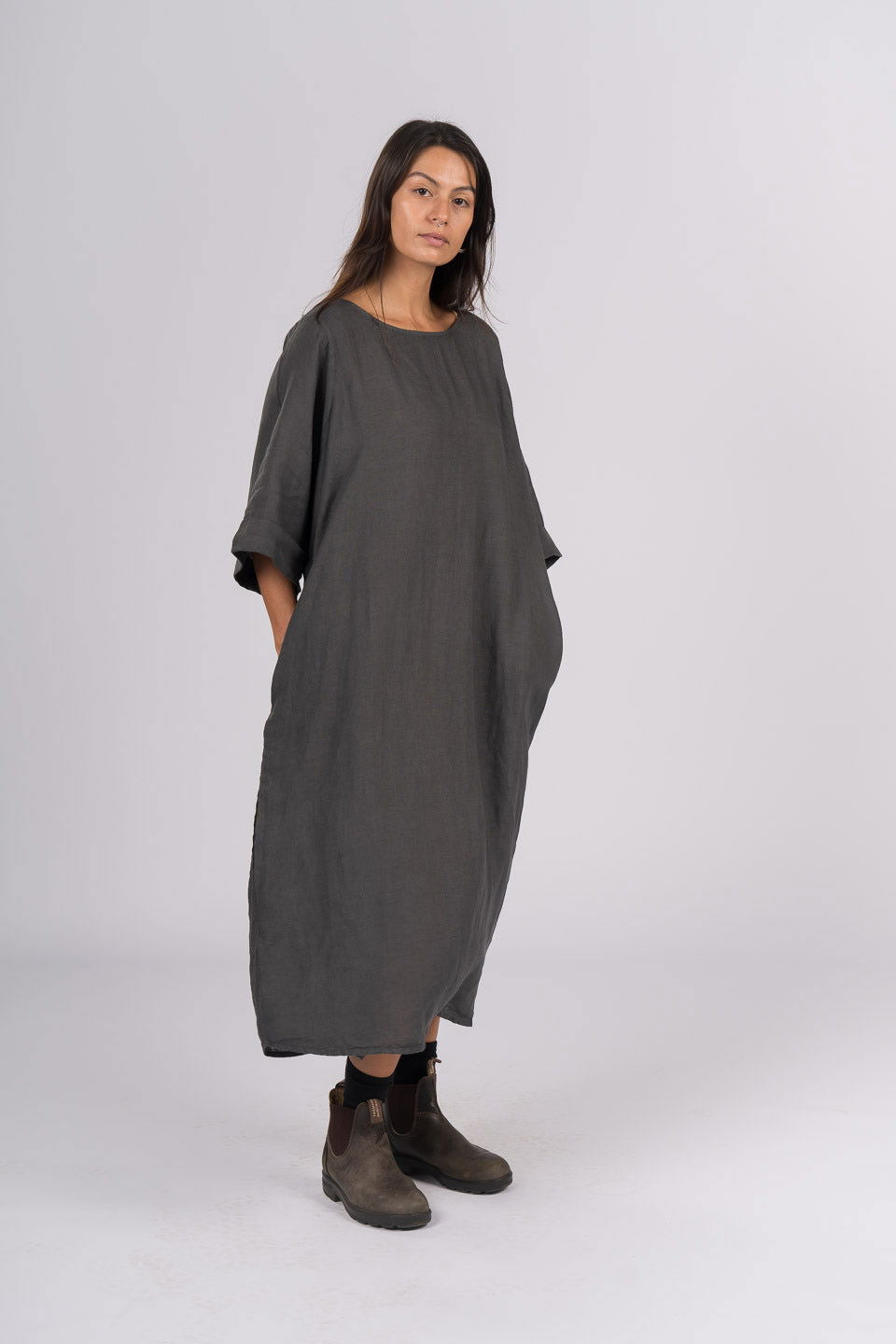 Montaigne Gaella Linen Shift Dress Petrol2