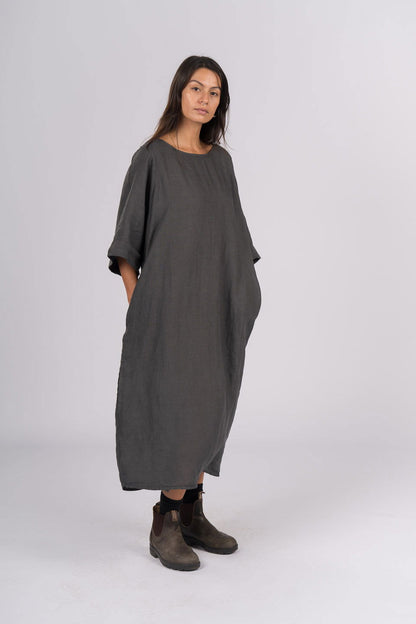 Montaigne Gaella Linen Shift Dress Petrol2
