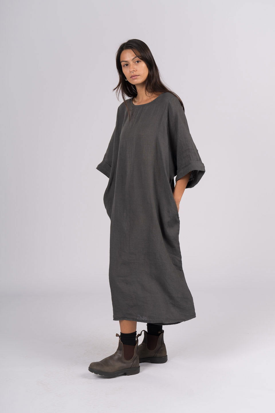 Montaigne Gaella Linen Shift Dress Petrol3