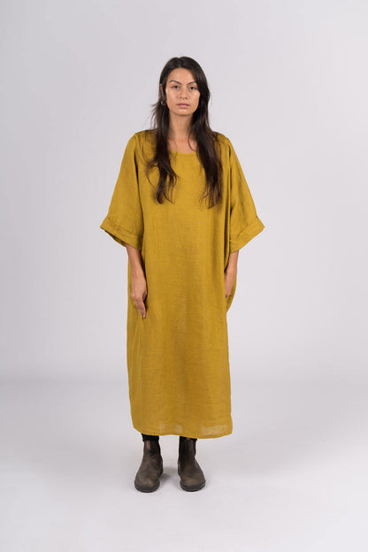Montaigne Gaella Linen Shift Dress Senape