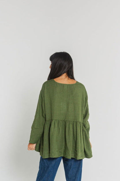 Montaigne Gaugin Linen Top Forest Green1