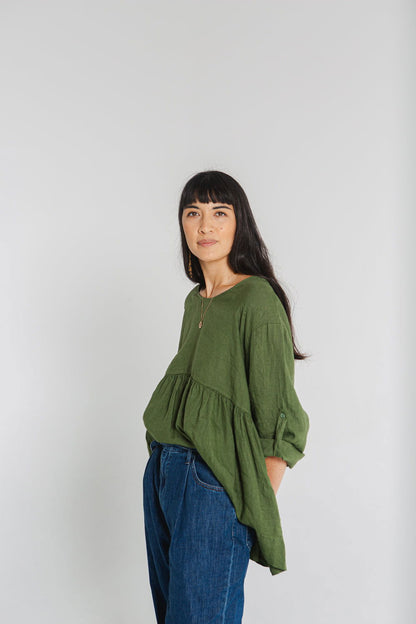 Montaigne Gaugin Linen Top Forest Green4