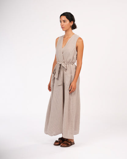Montaigne Genevieve Wrap-Around French Linen Dress In Natural Houndstooth4