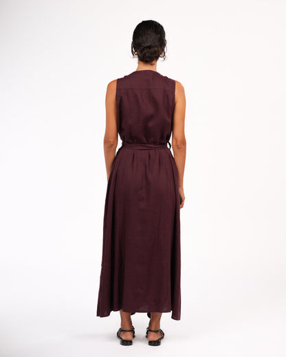 Montaigne Genevieve Wrap Around Linen Dress With Deep Front Pockets Burgundy6