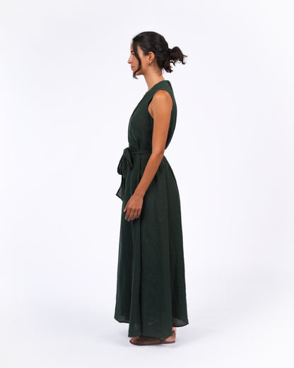 Montaigne Genevieve Wrap Around Linen Dress With Deep Front Pockets Teal