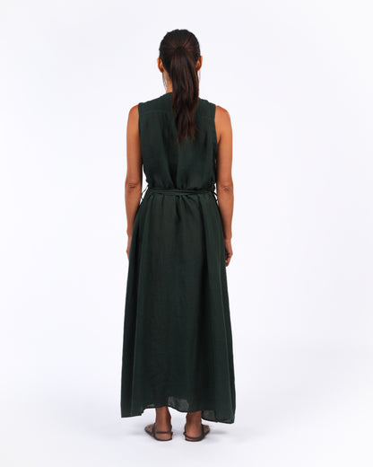 Montaigne Genevieve Wrap Around Linen Dress With Deep Front Pockets Teal