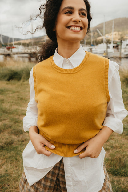 Montaigne Gigi 100% New Zealand Lambswool Vest Mustard1
