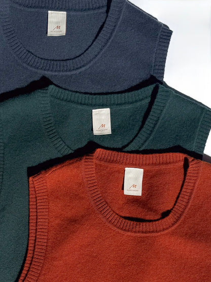 Montaigne Gigi 100% New Zealand Lambswool Vest Navy Green Rust