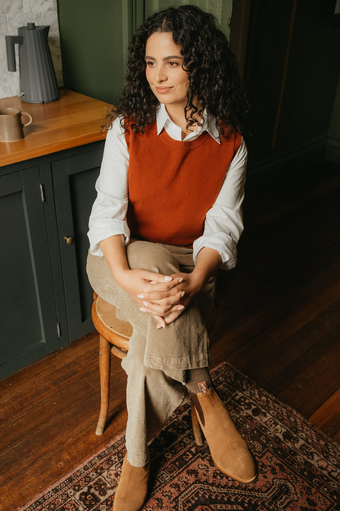 Montaigne Gigi 100% New Zealand Lambswool Vest Rust