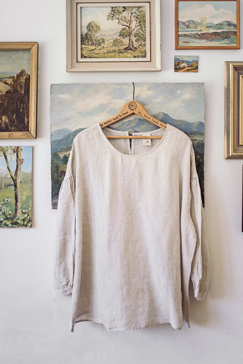 Montaigne Gina Linen Long Sleeve Top Natural