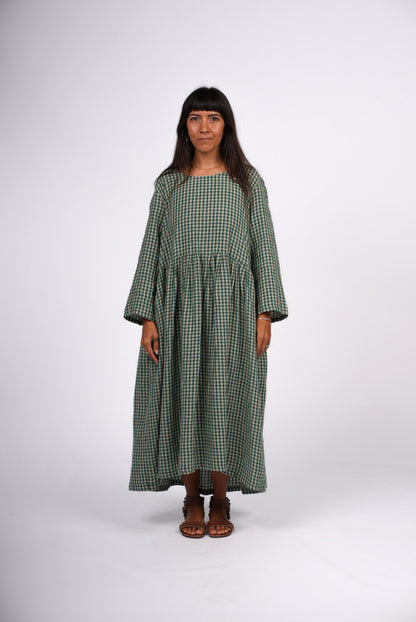 Montaigne Gingham Linen Dress Green