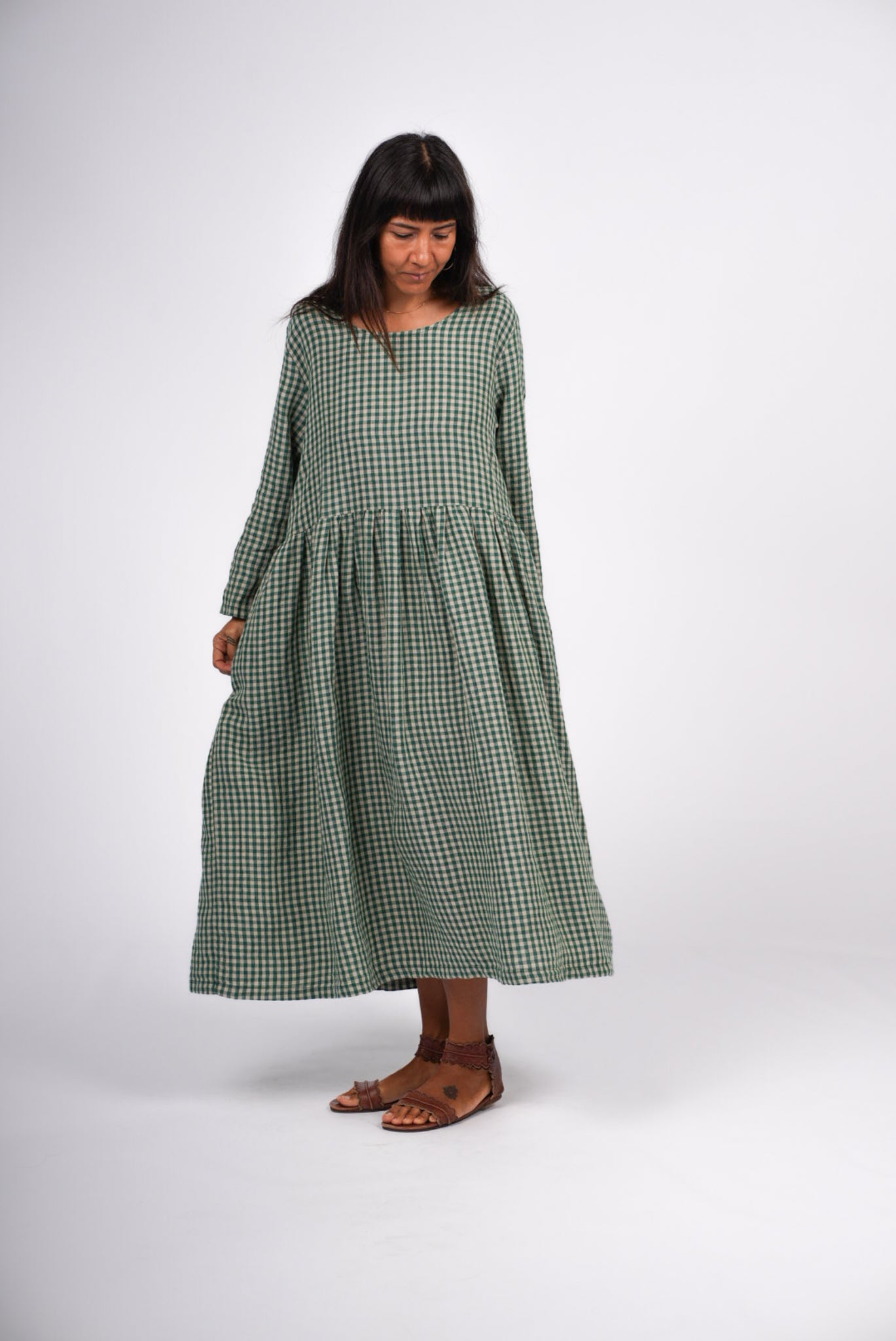 Montaigne Gingham Linen Dress Green1
