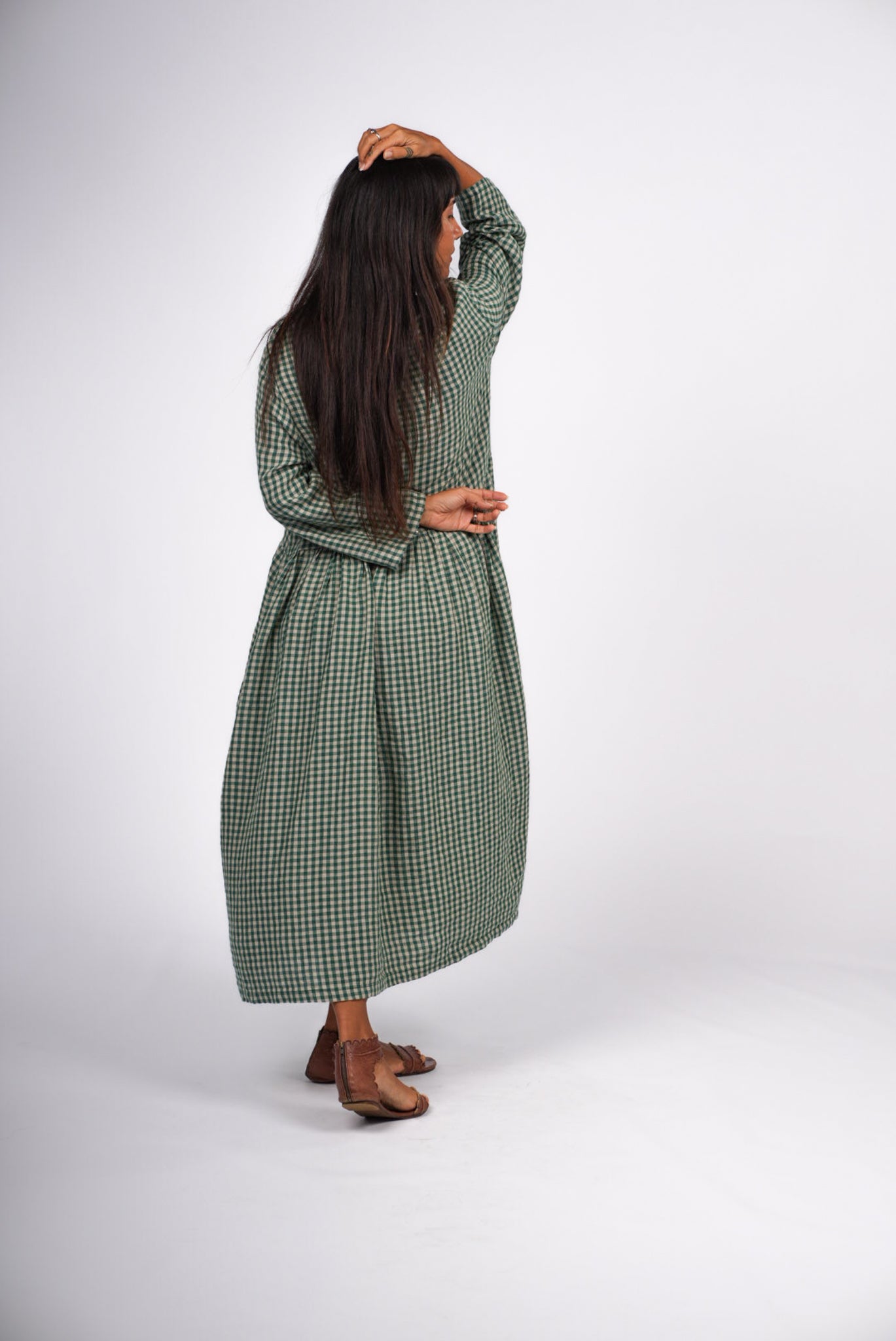 Montaigne Gingham Linen Dress Green2