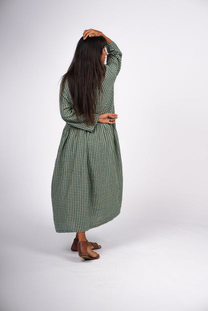 Montaigne Gingham Linen Dress Green2
