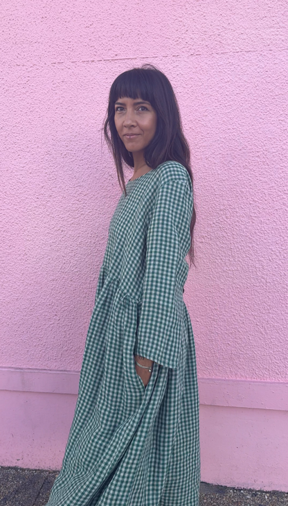 Montaigne Gingham Linen Dress Green3