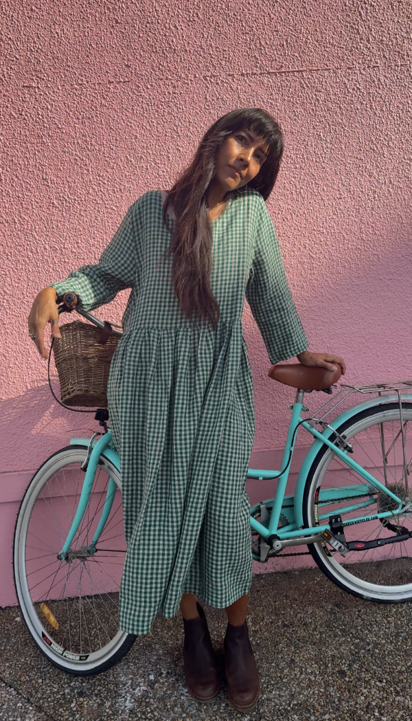 Montaigne Gingham Linen Dress Green4