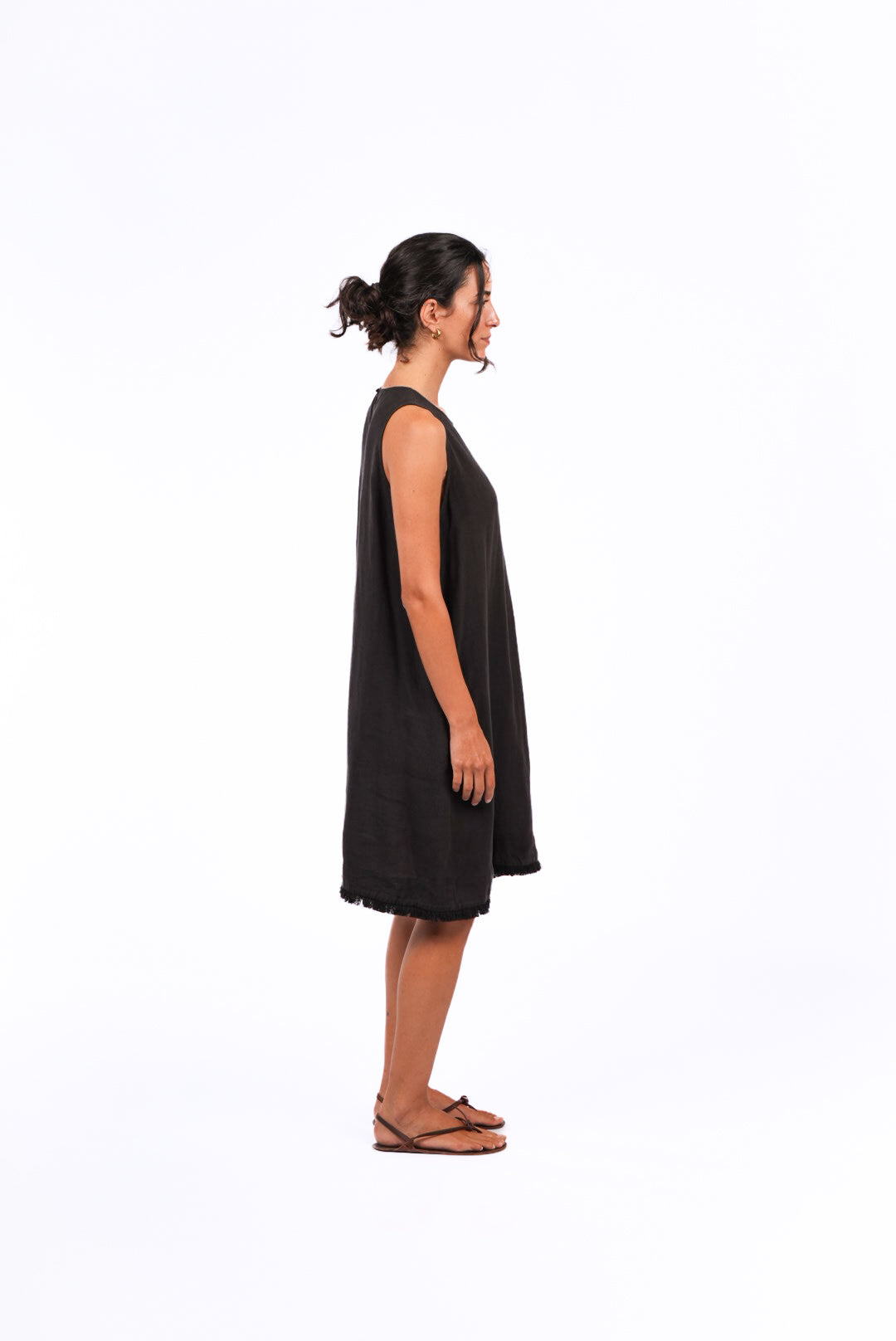 Montaigne Grace Linen Shift Dress with Raw Seam Black4