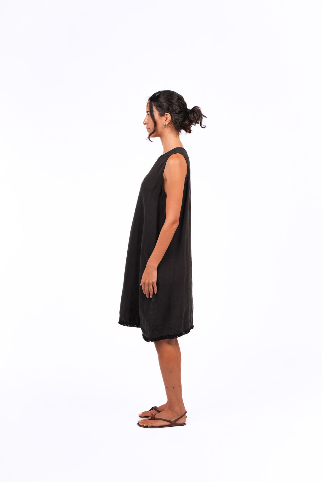Montaigne Grace Linen Shift Dress with Raw Seam Black5