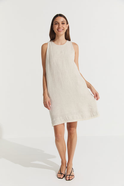 Montaigne Grace Linen Shift Dress with Raw Seam Natural1