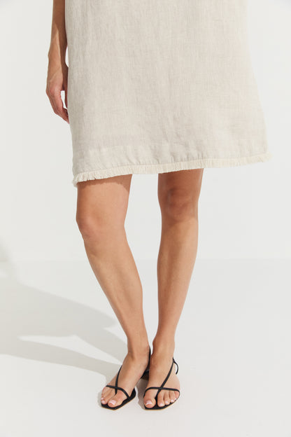Montaigne Grace Linen Shift Dress with Raw Seam Natural2