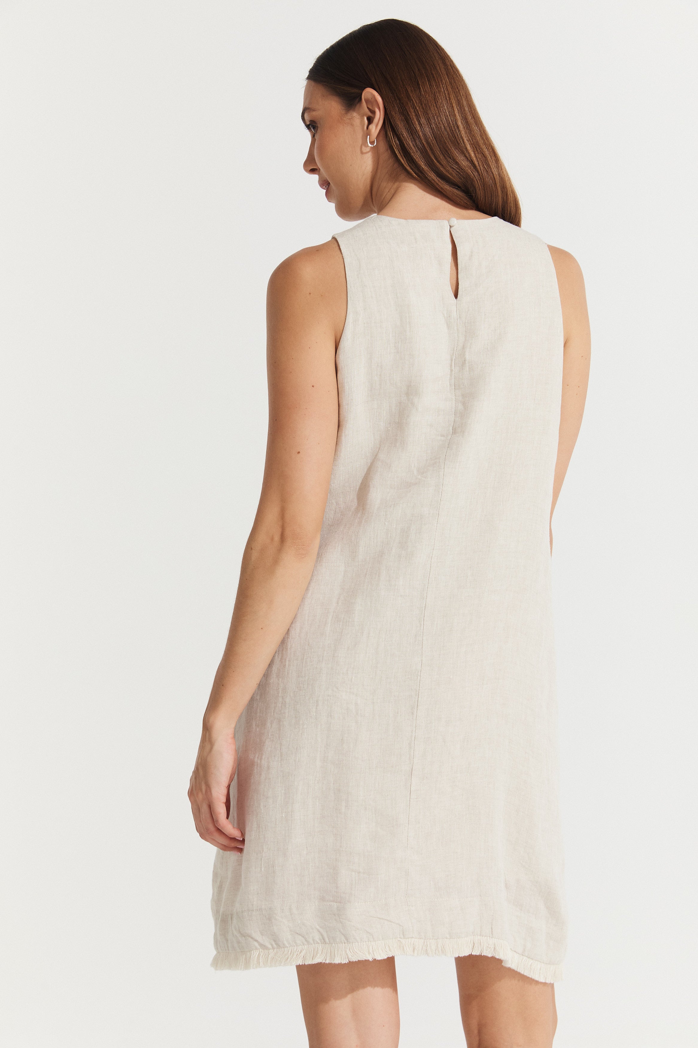 Montaigne Grace Linen Shift Dress with Raw Seam Natural3