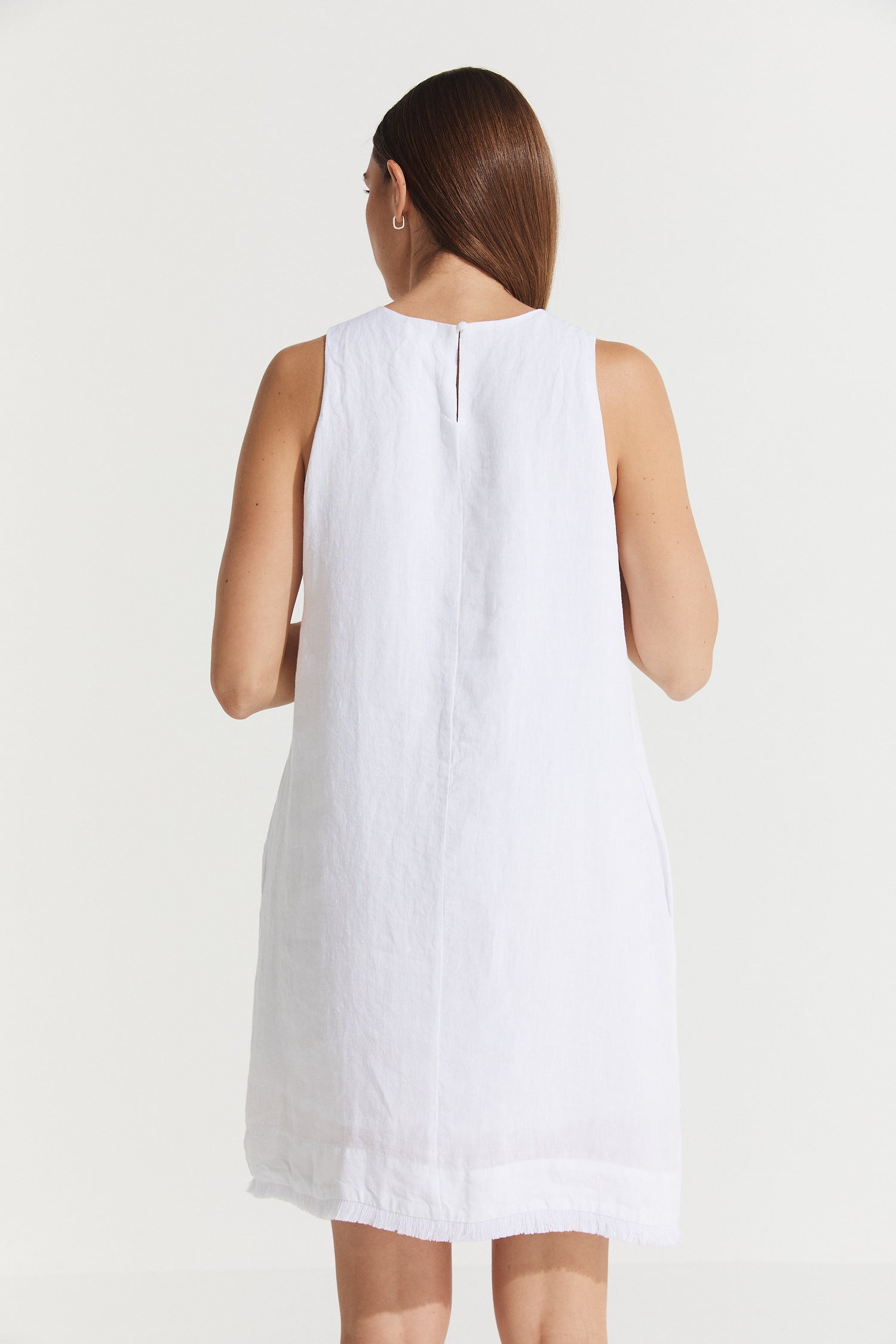 Montaigne Grace Linen Shift Dress with Raw Seam White1