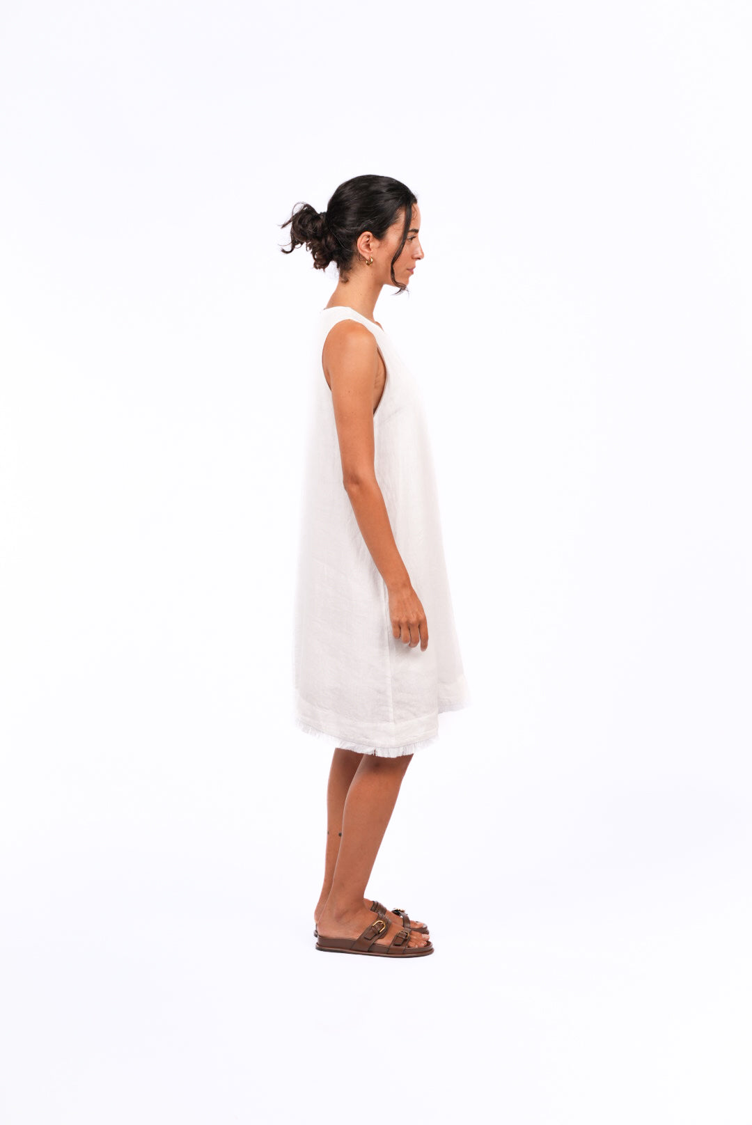 Montaigne Grace Linen Shift Dress with Raw Seam White3