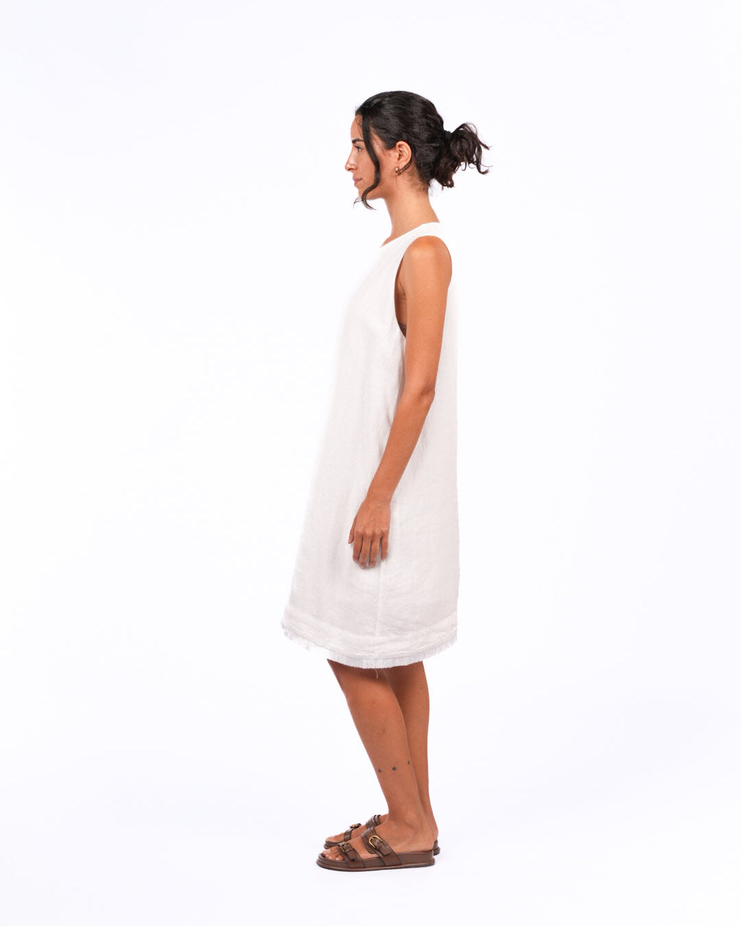 Montaigne Grace Linen Shift Dress with Raw Seam White5
