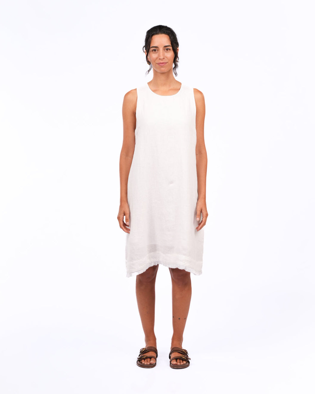 Montaigne Grace Linen Shift Dress with Raw Seam White6
