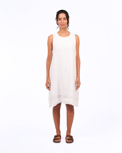 Montaigne Grace Linen Shift Dress with Raw Seam White6
