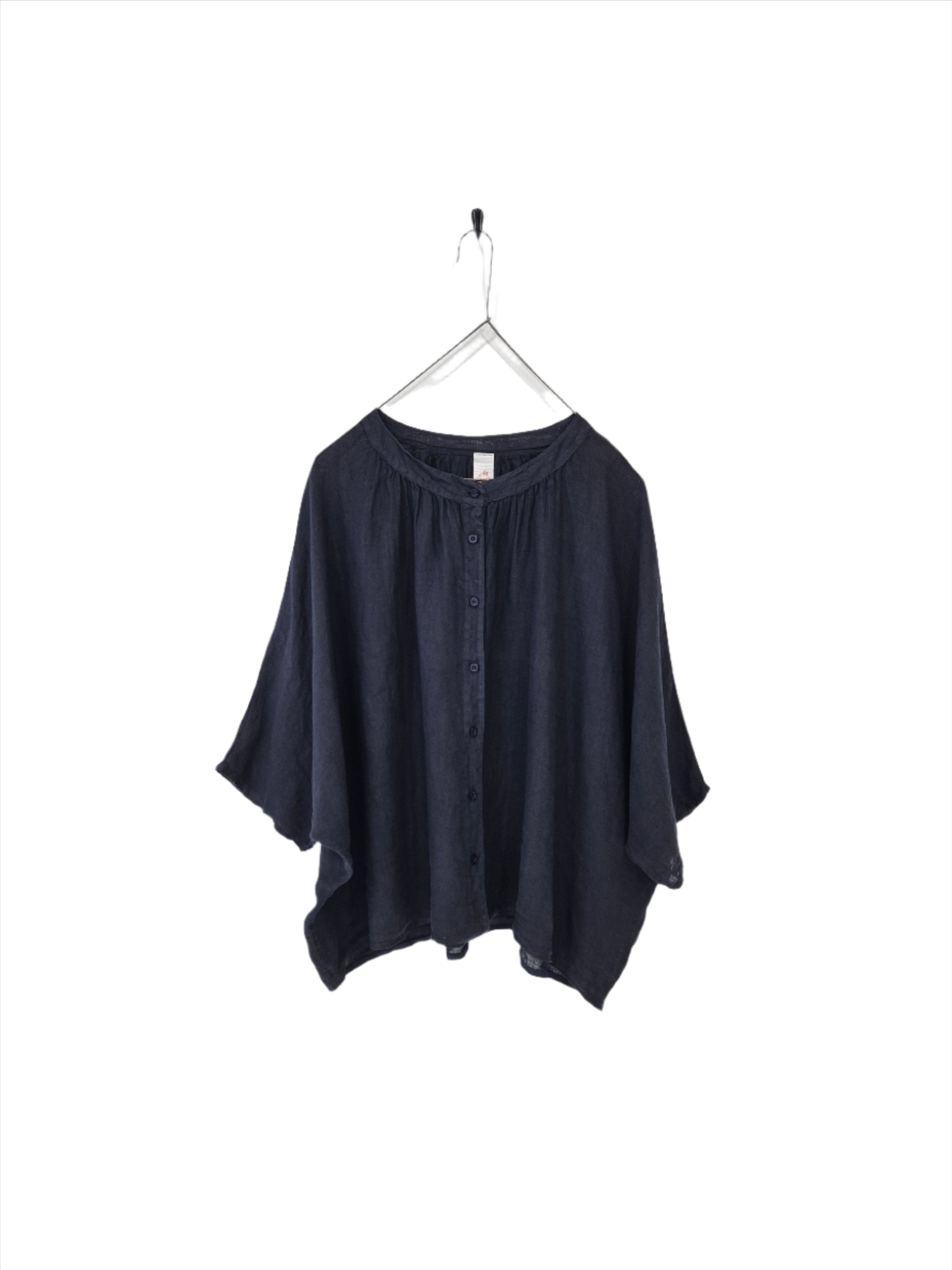 Montaigne Hepburn Linen Button Up Top Navy