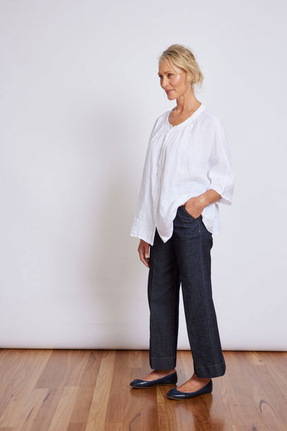 Montaigne Hepburn Linen Button Up Top White2
