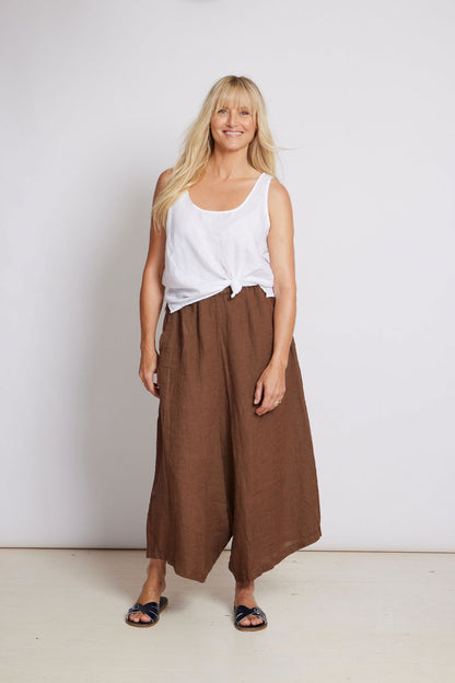 Montaigne Holly Wide Leg Linen Pants Tobacco1