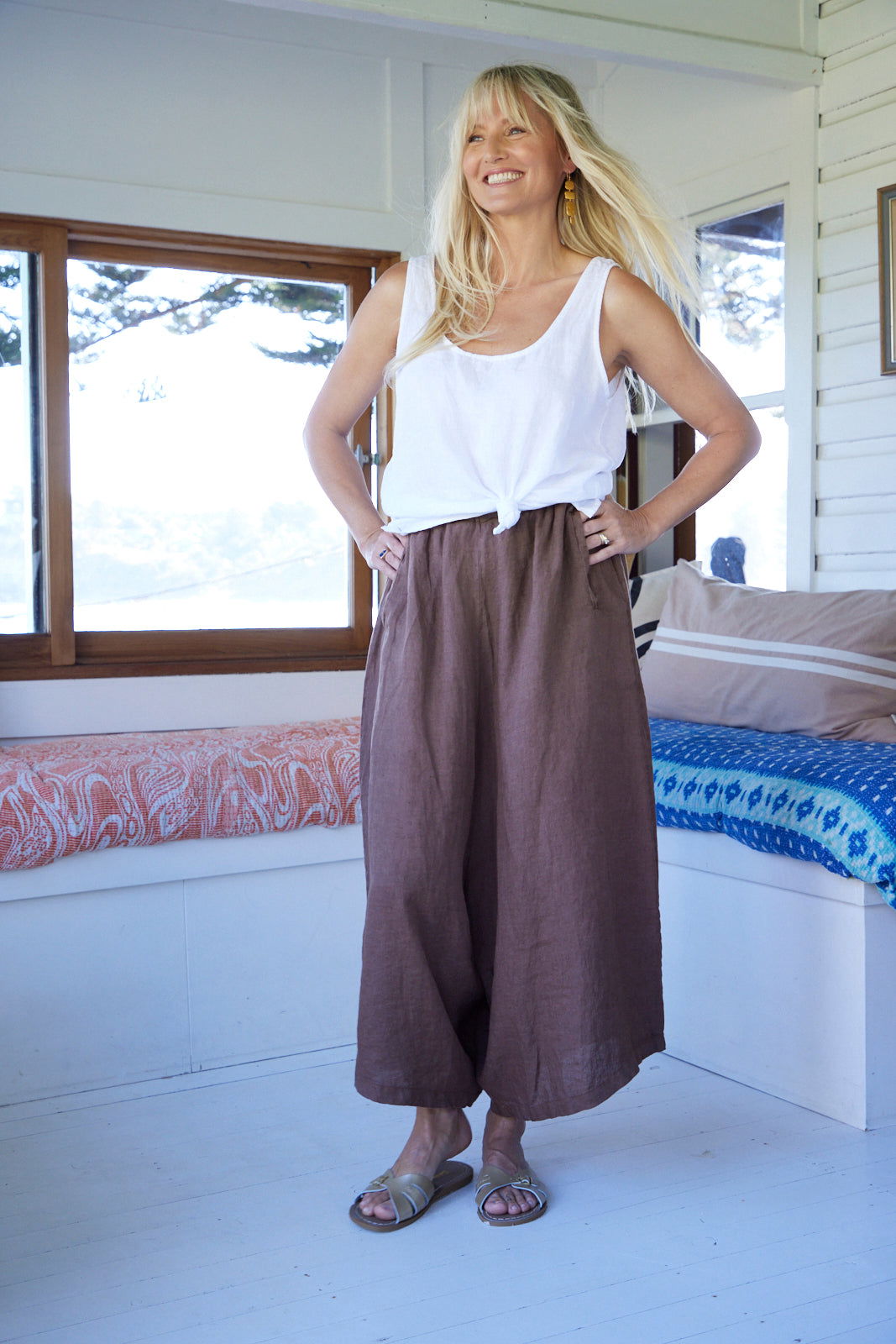 Montaigne Holly Wide Leg Linen Pants Tobacco4