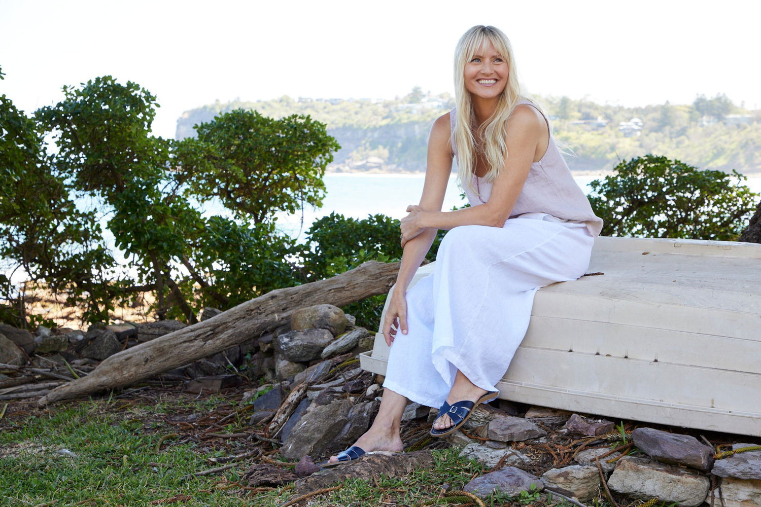 Montaigne Holly Wide Leg Linen Pants White