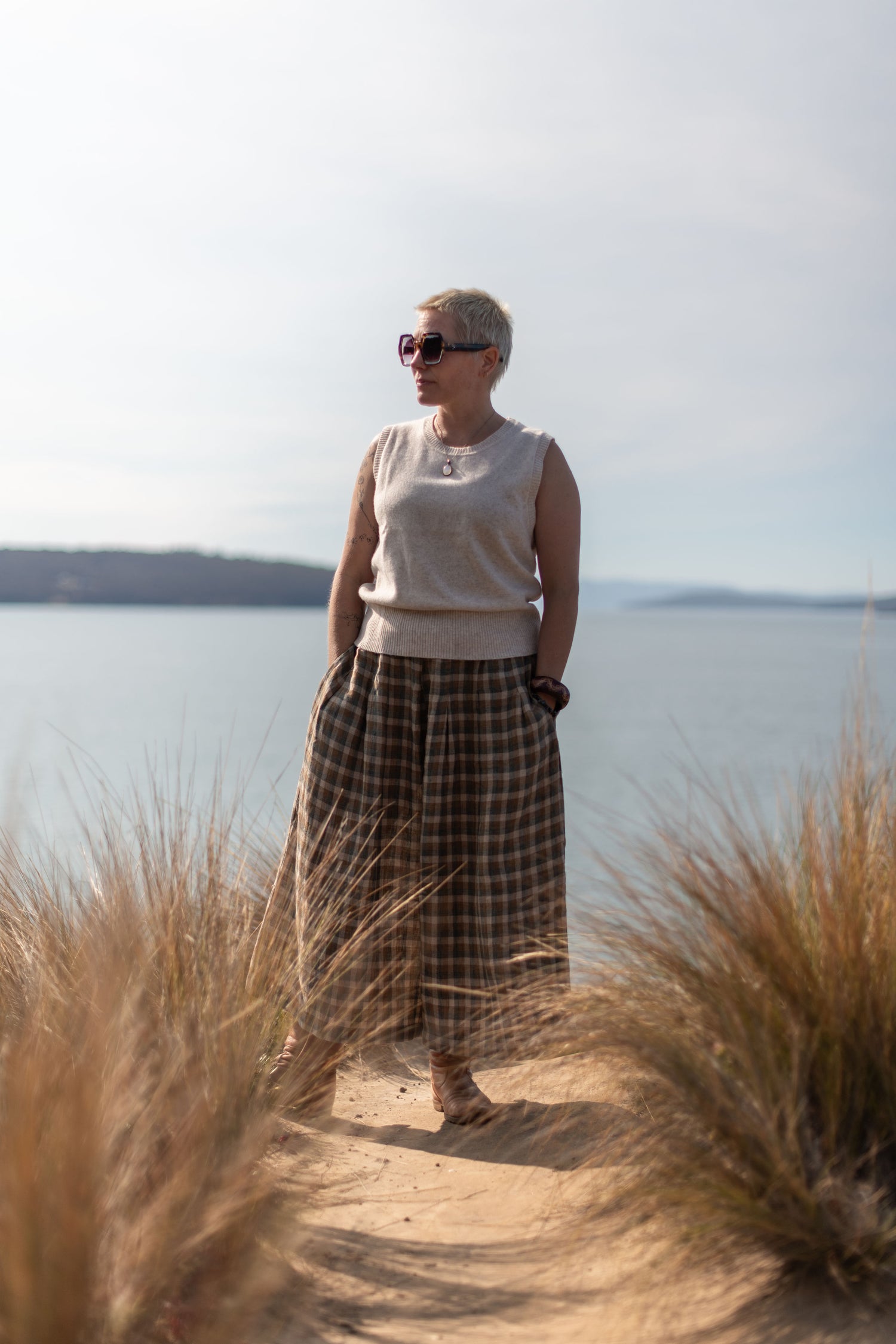 Montaigne Ingride French Linen Check Culottes Brown