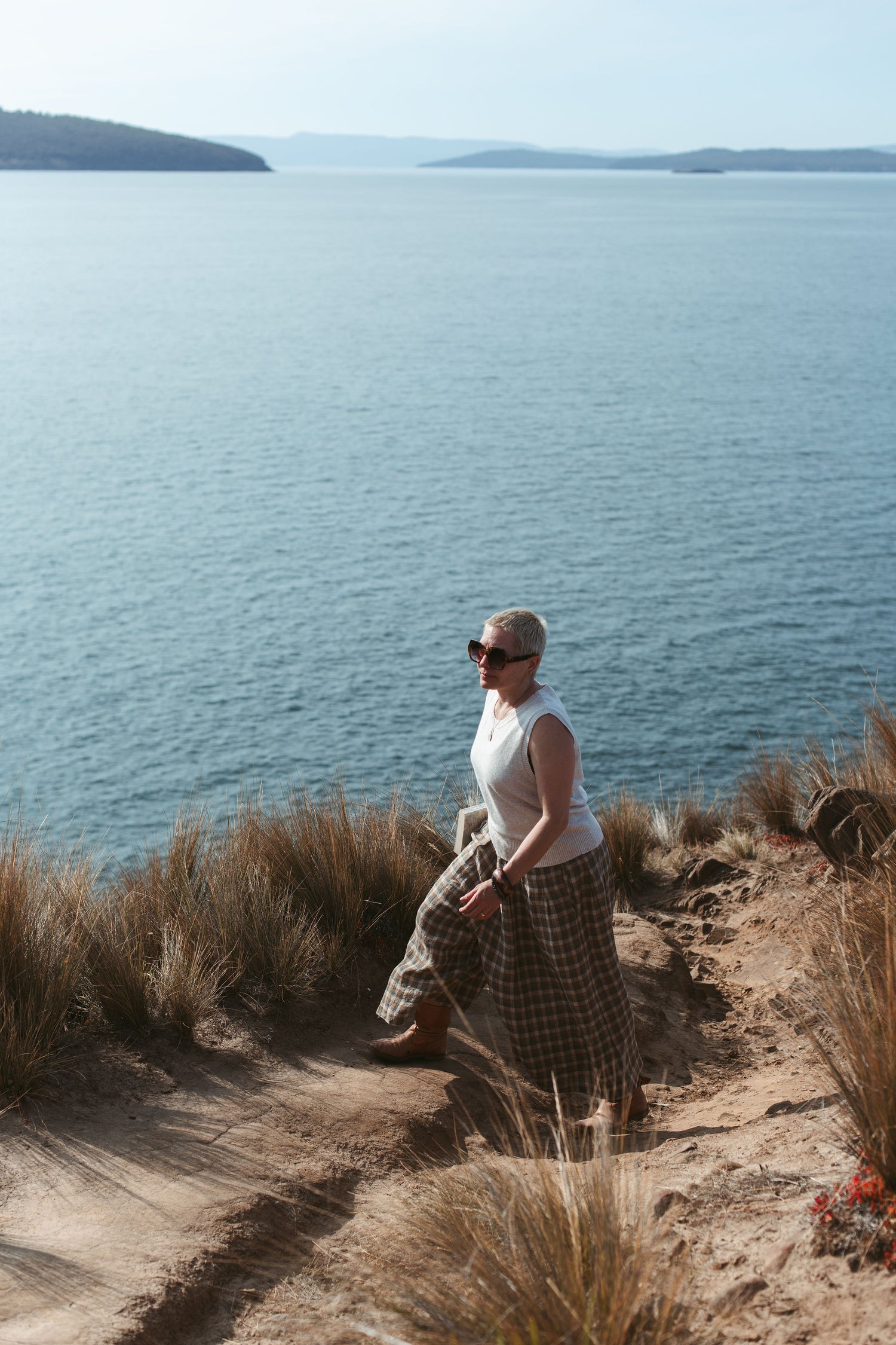 Montaigne Ingride French Linen Check Culottes Brown3