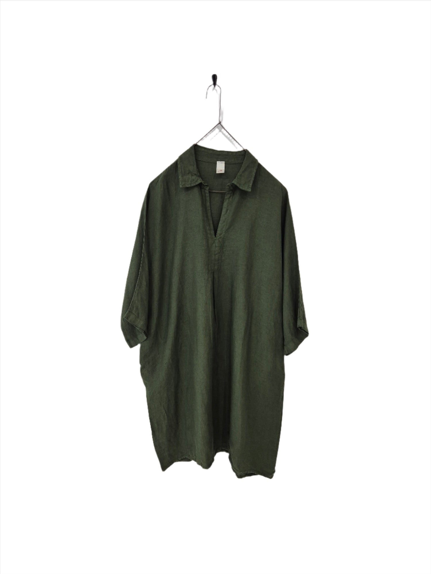 Montaigne Isabelle Linen Collared Shirt with Side Pockets Forest Green