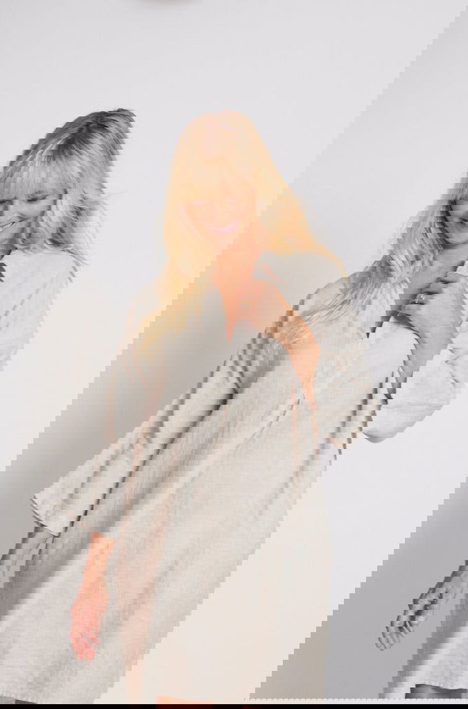 Montaigne Isabelle Linen Collared Shirt with Side Pockets Natural