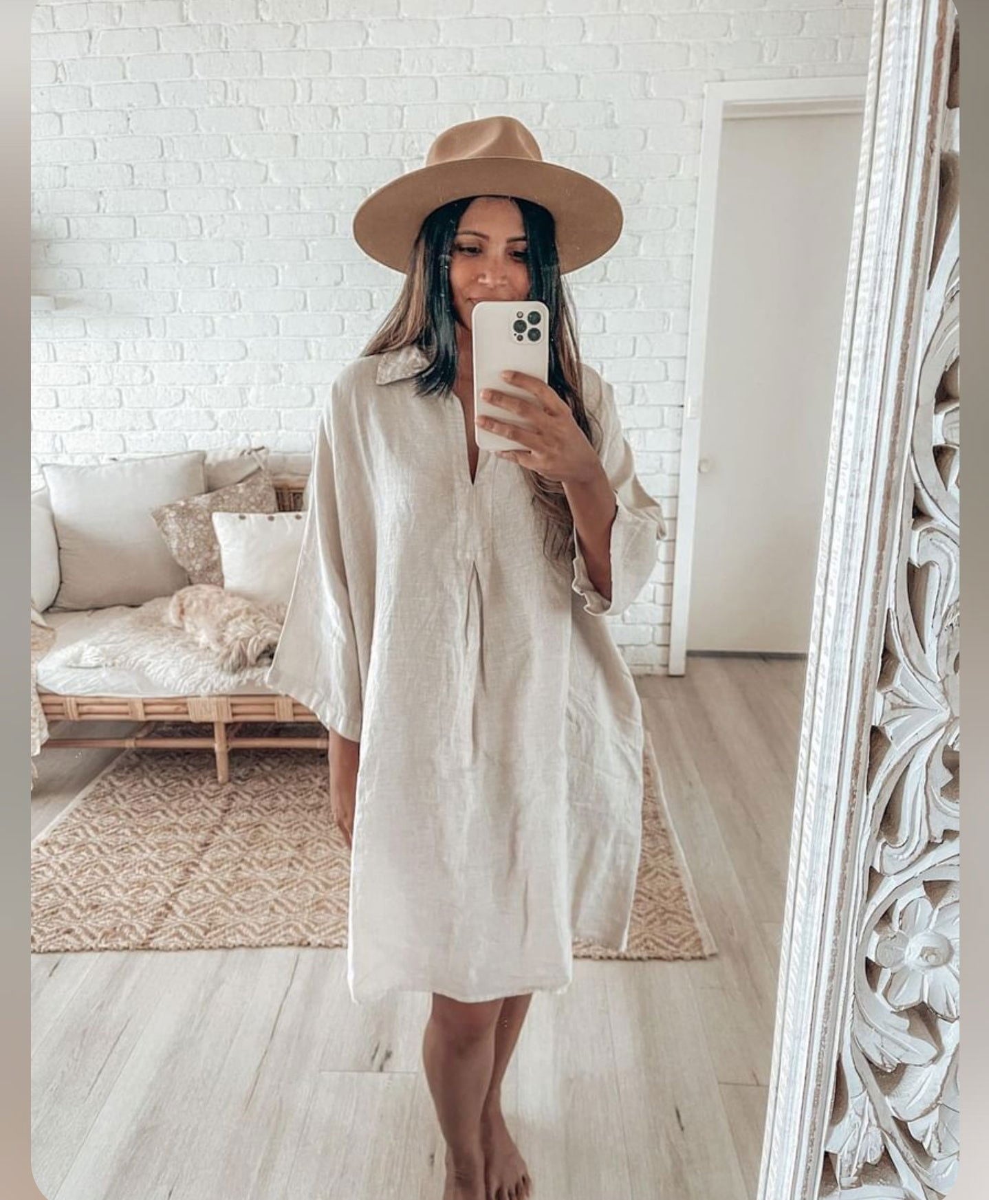 Montaigne Isabelle Linen Collared Shirt with Side Pockets Natural1