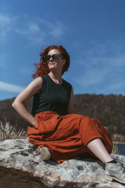 Montainge Isla French Linen Pants Extra Wide Leg Rust