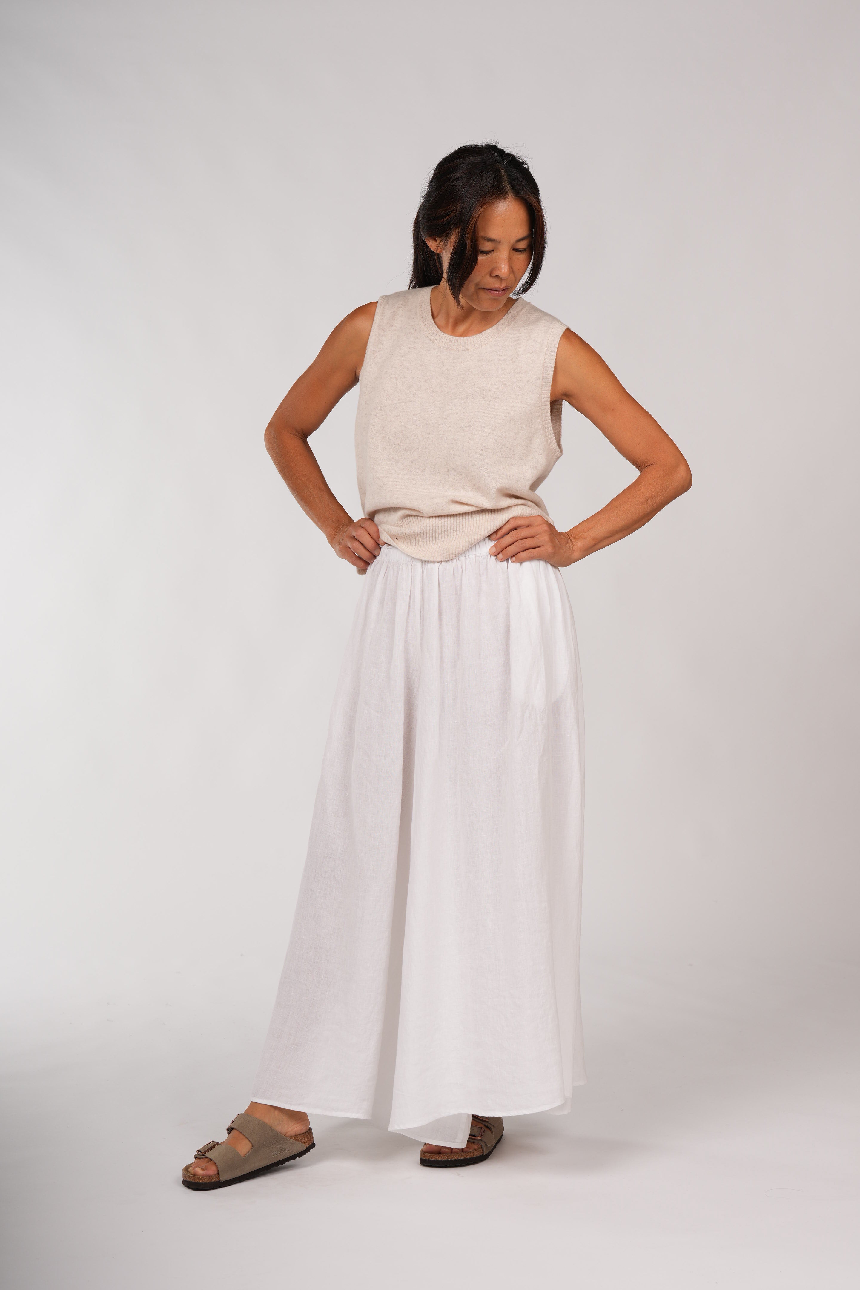 Montaigne Isla French Linen Pants Extra Wide Leg White