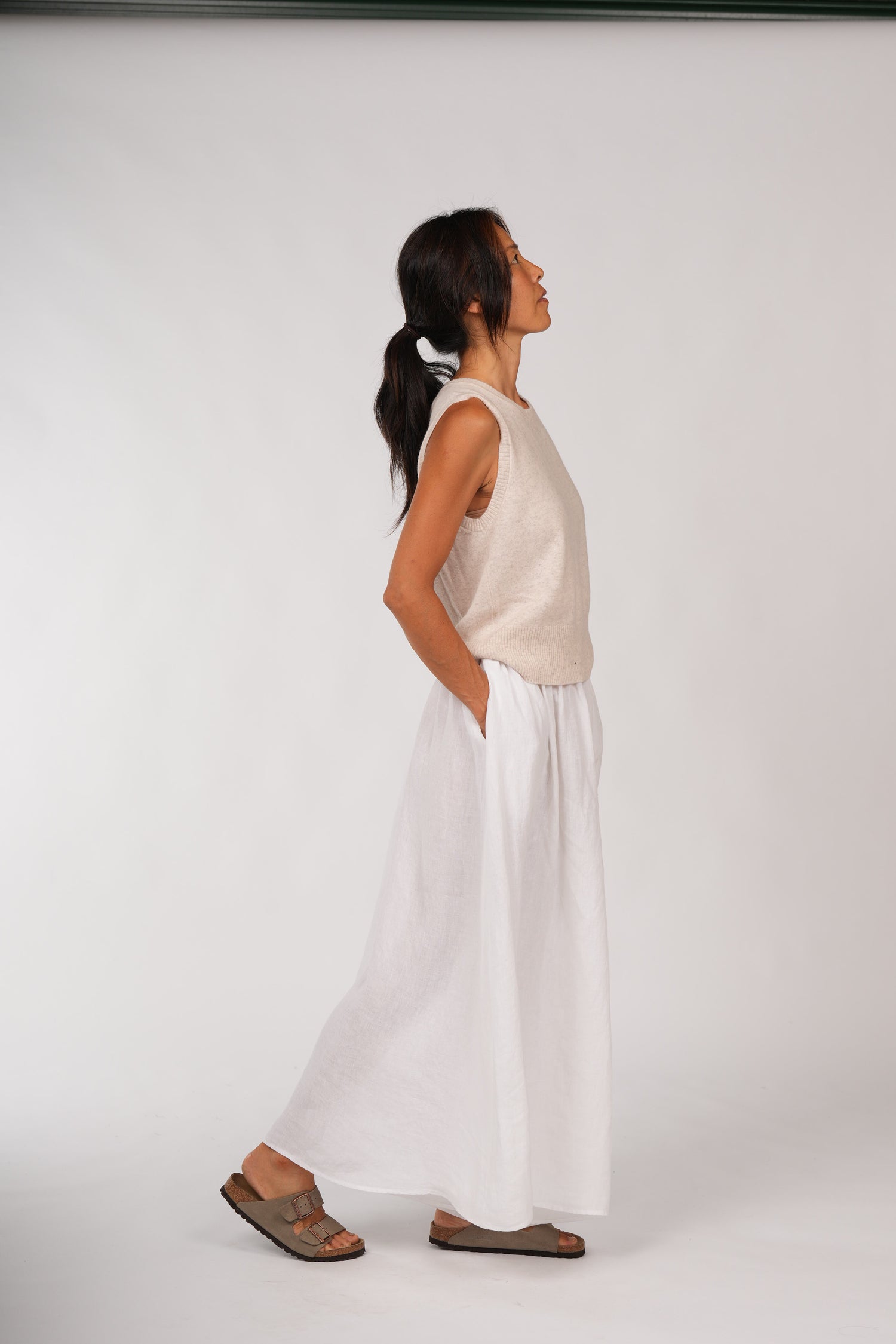 Montaigne Isla French Linen Pants Extra Wide Leg White1