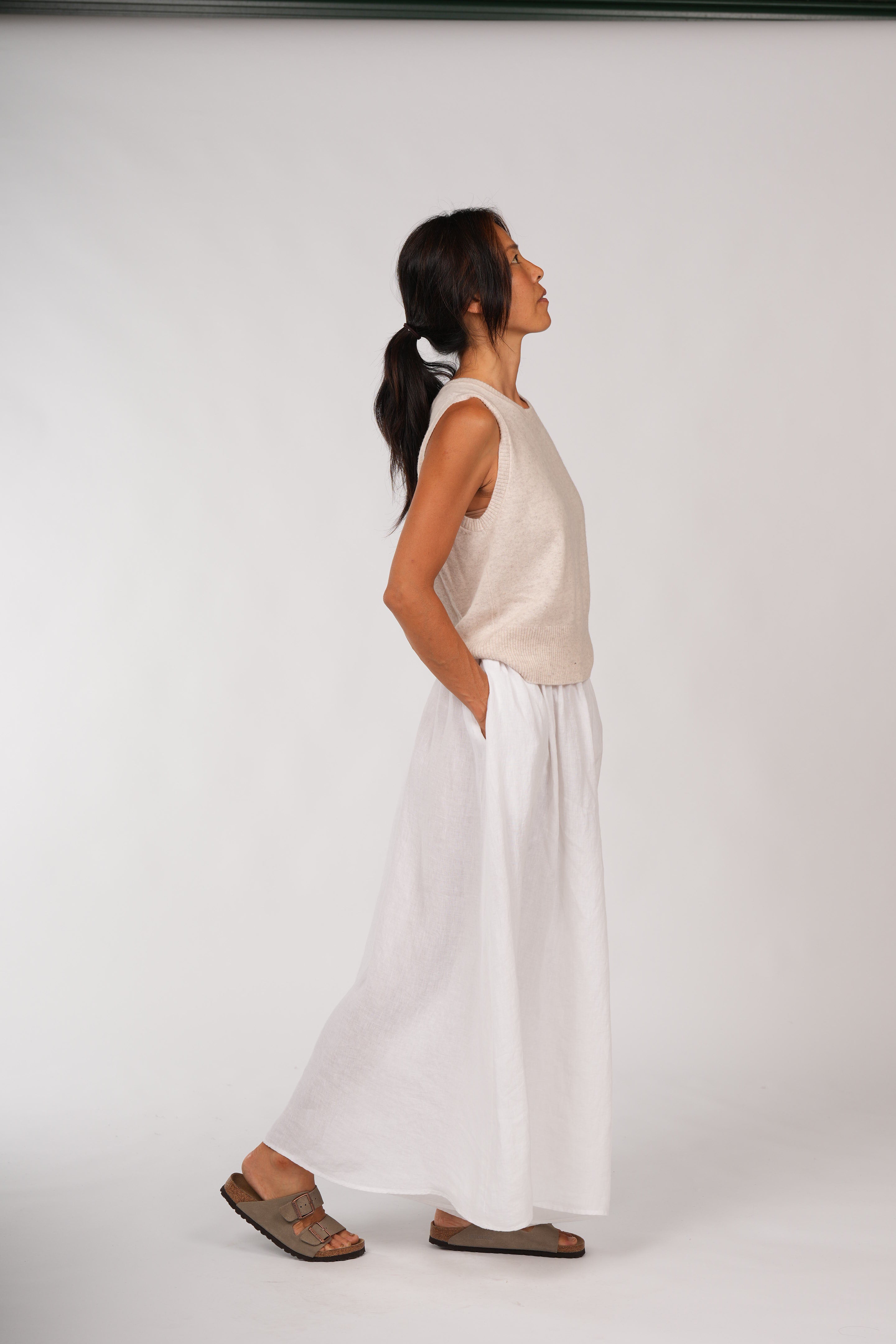 Montaigne Isla French Linen Pants Extra Wide Leg White1