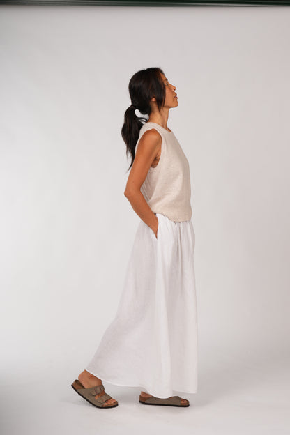 Montaigne Isla French Linen Pants Extra Wide Leg White1