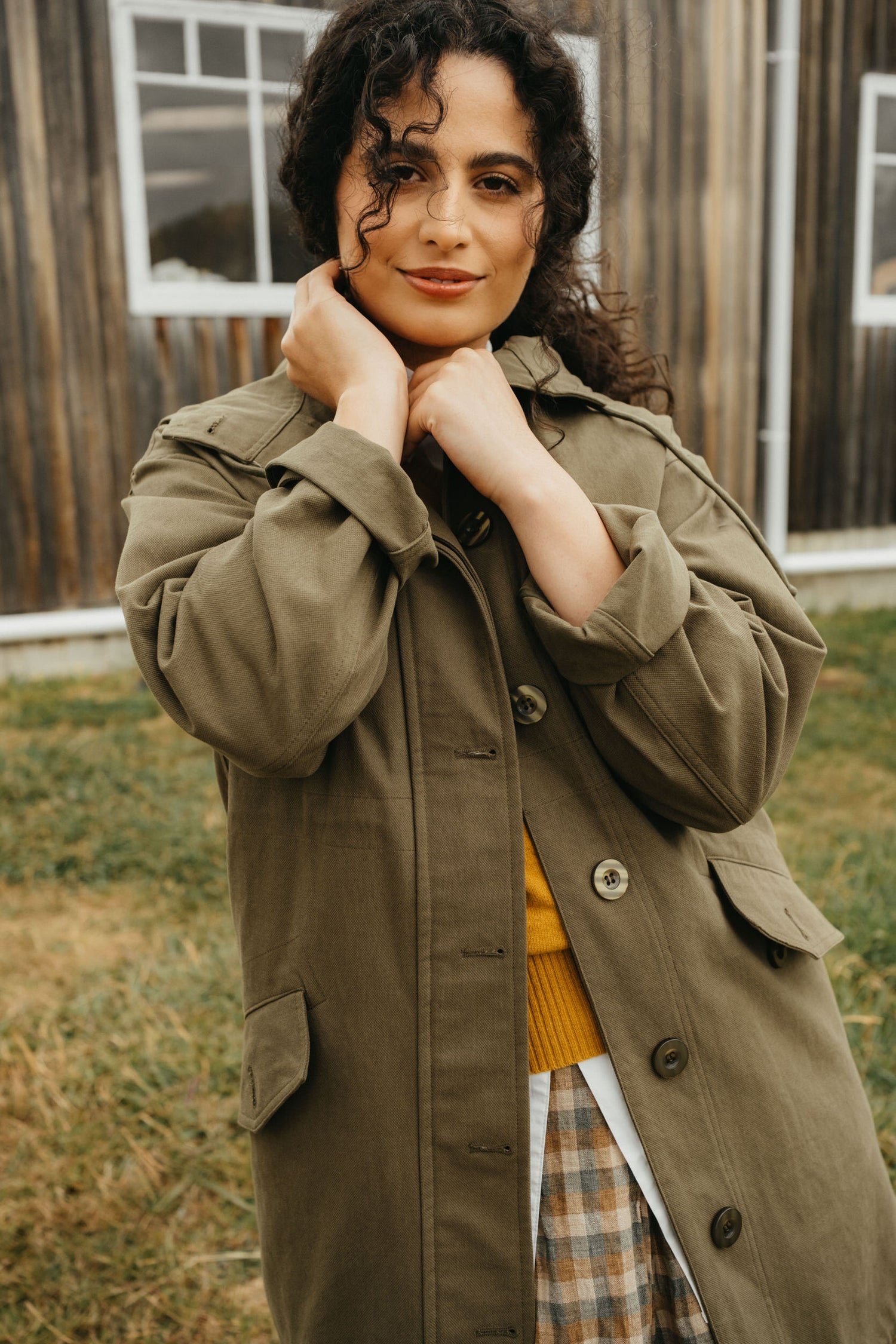 Montaigne Isobel Cotton Drill Anorak Overcoat khaki2