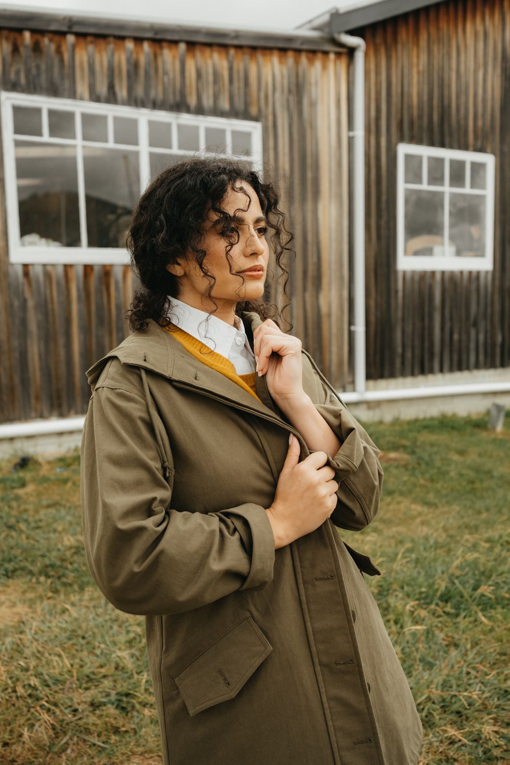 Montaigne Isobel Cotton Drill Anorak Overcoat Khaki3