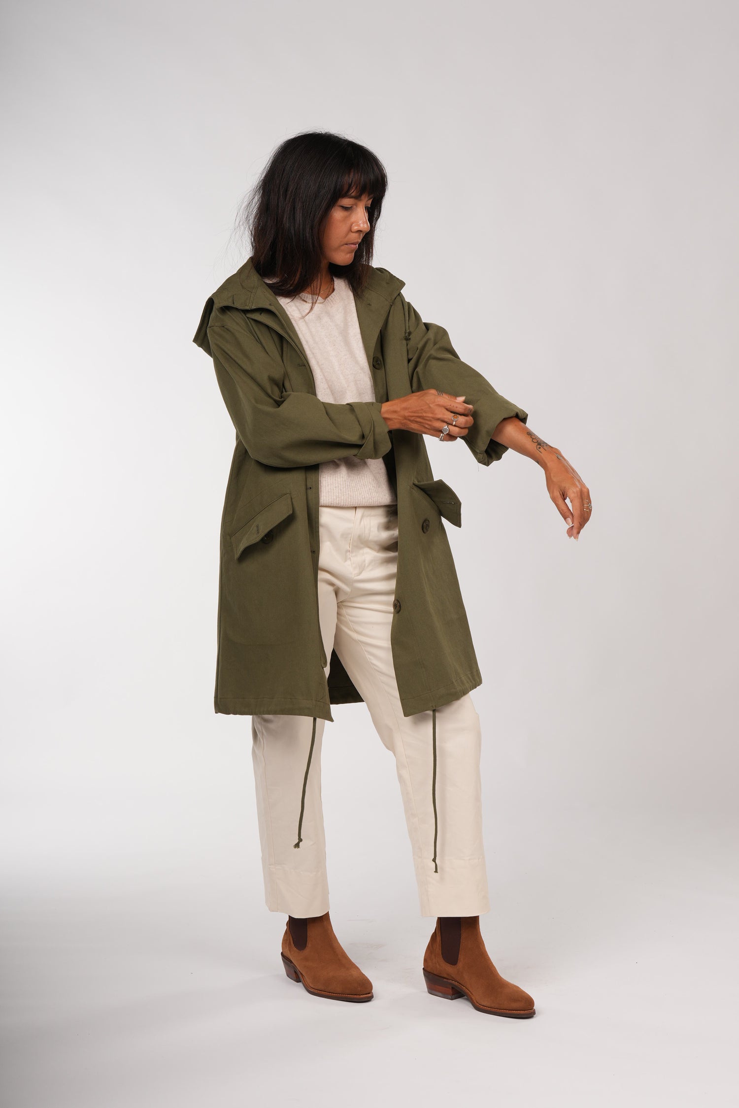 Montaigne Isobel Cotton Drill Anorak Overcoat Khaki6