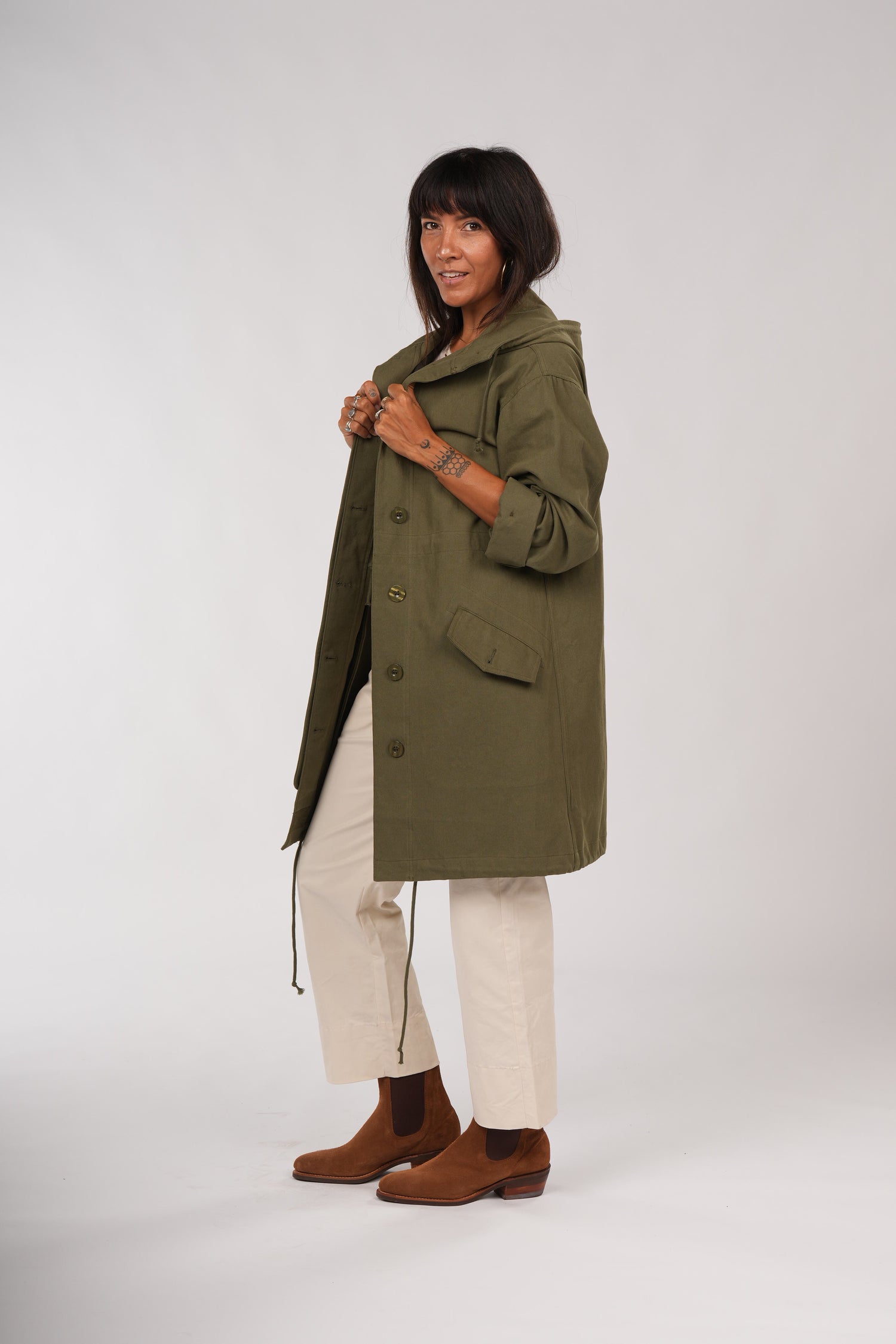 Montaigne Isobel Cotton Drill Anorak Overcoat Khaki7